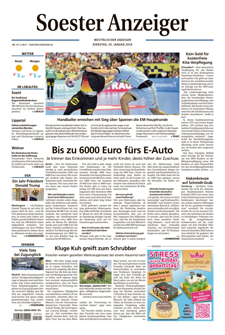Soester Anzeiger vom Dienstag, 20.01.2026