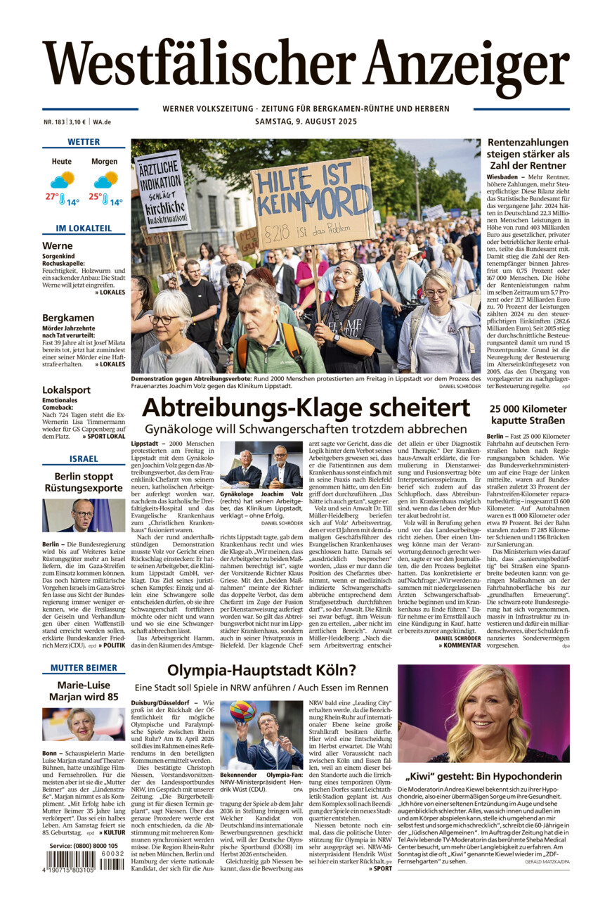 Westfälischer Anzeiger Werne vom Samstag, 09.08.2025