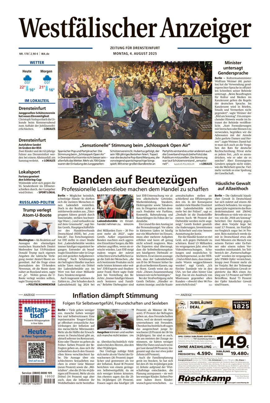 Westfälischer Anzeiger Drensteinfurt vom Montag, 04.08.2025