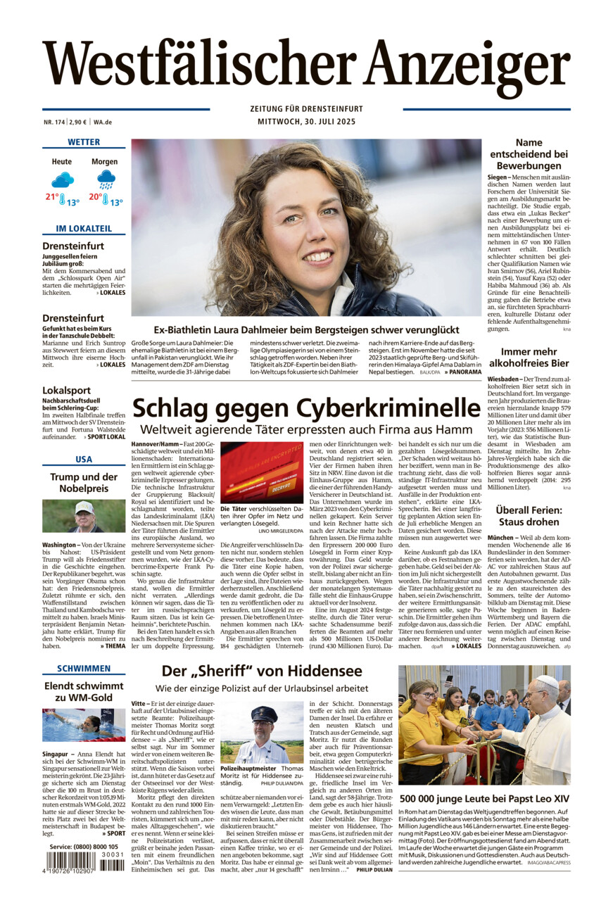 Westfälischer Anzeiger Drensteinfurt vom Mittwoch, 30.07.2025