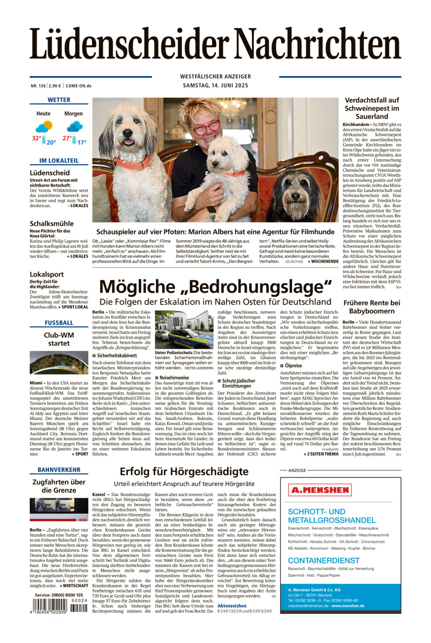 Lüdenscheider Nachrichten vom Samstag, 14.06.2025