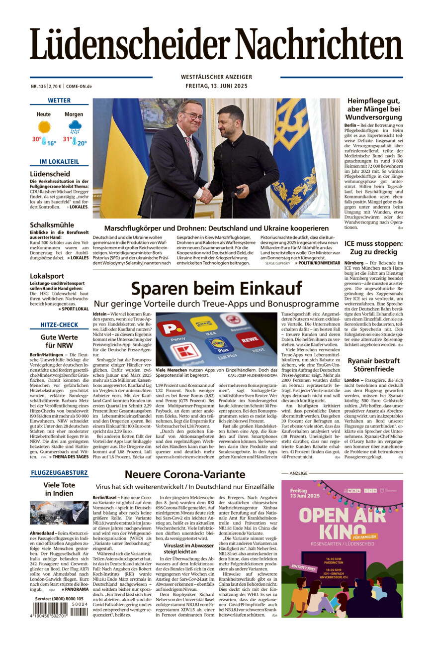 Lüdenscheider Nachrichten vom Freitag, 13.06.2025