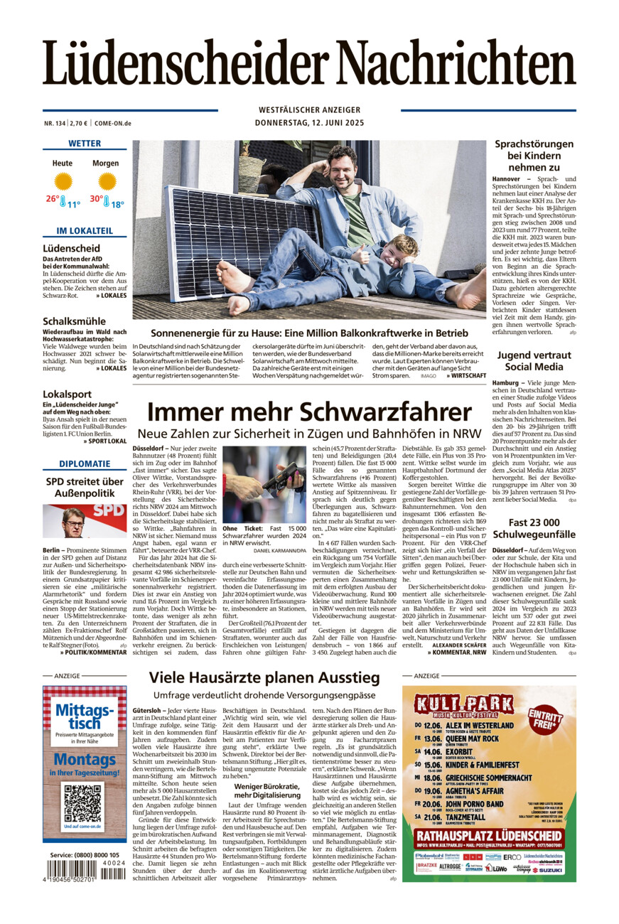 Lüdenscheider Nachrichten vom Donnerstag, 12.06.2025