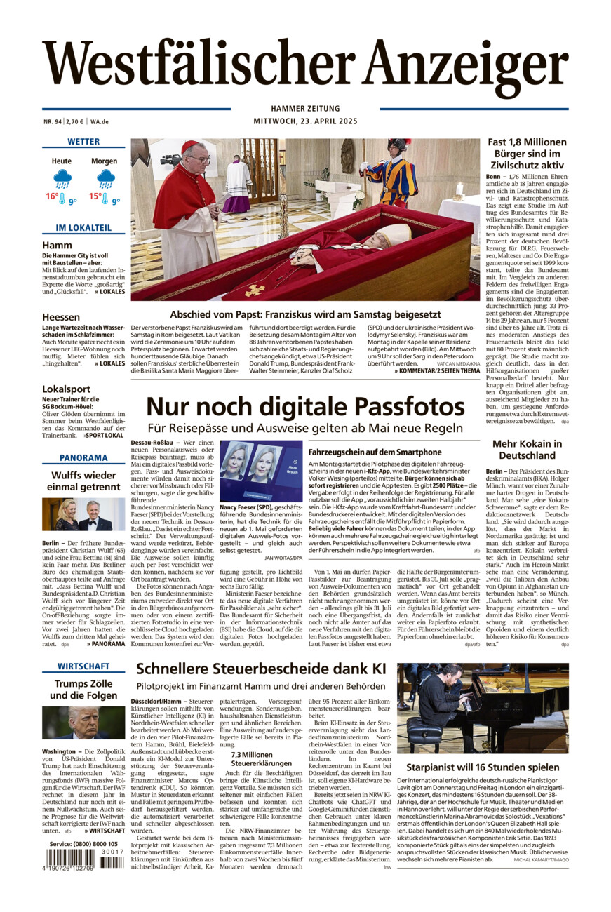Westfälischer Anzeiger Hamm vom Mittwoch, 23.04.2025