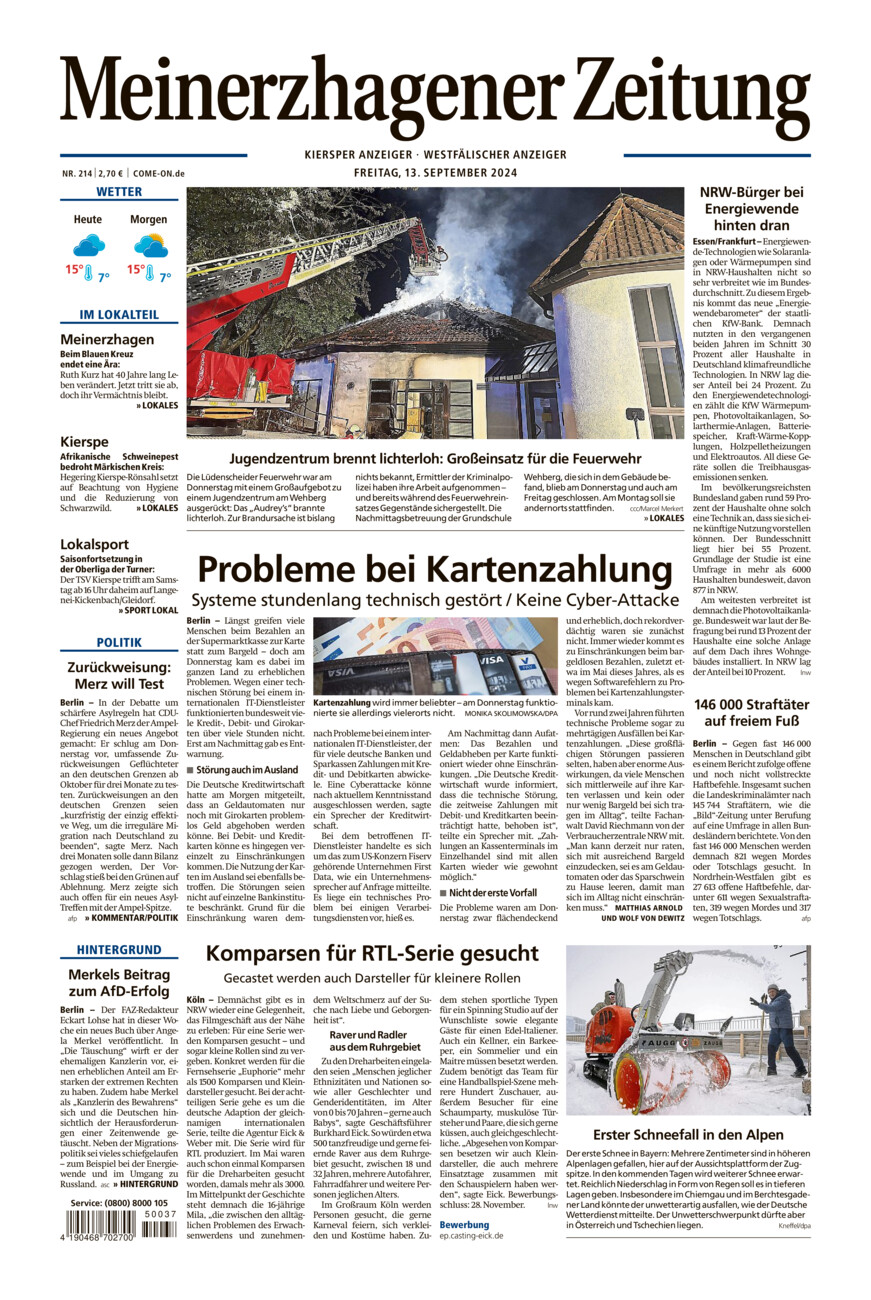 Meinerzhagener Zeitung vom Freitag, 13.09.2024