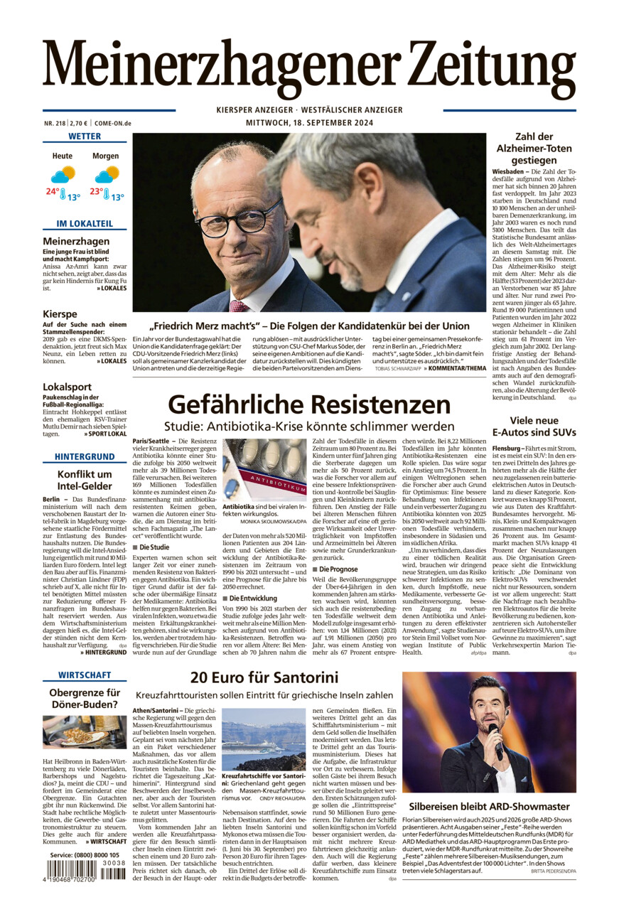 Meinerzhagener Zeitung vom Mittwoch, 18.09.2024