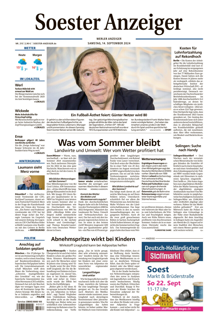 Soester Anzeiger Werl vom Samstag, 14.09.2024