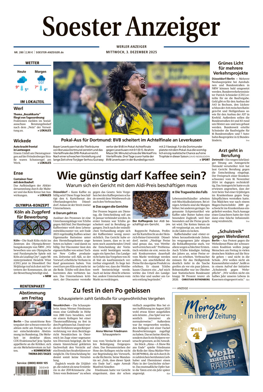 Soester Anzeiger Werl vom Mittwoch, 03.12.2025