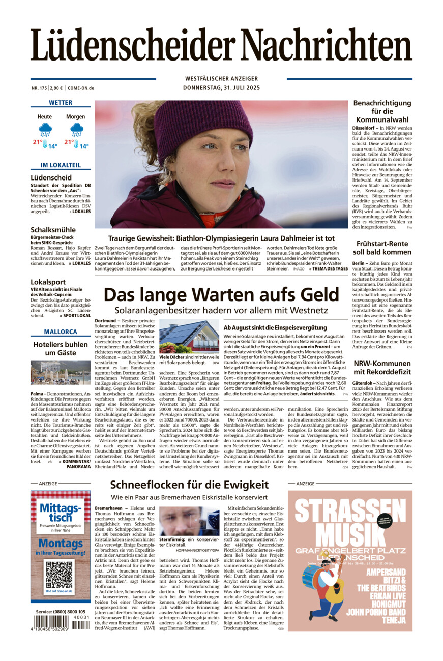 Lüdenscheider Nachrichten vom Donnerstag, 31.07.2025