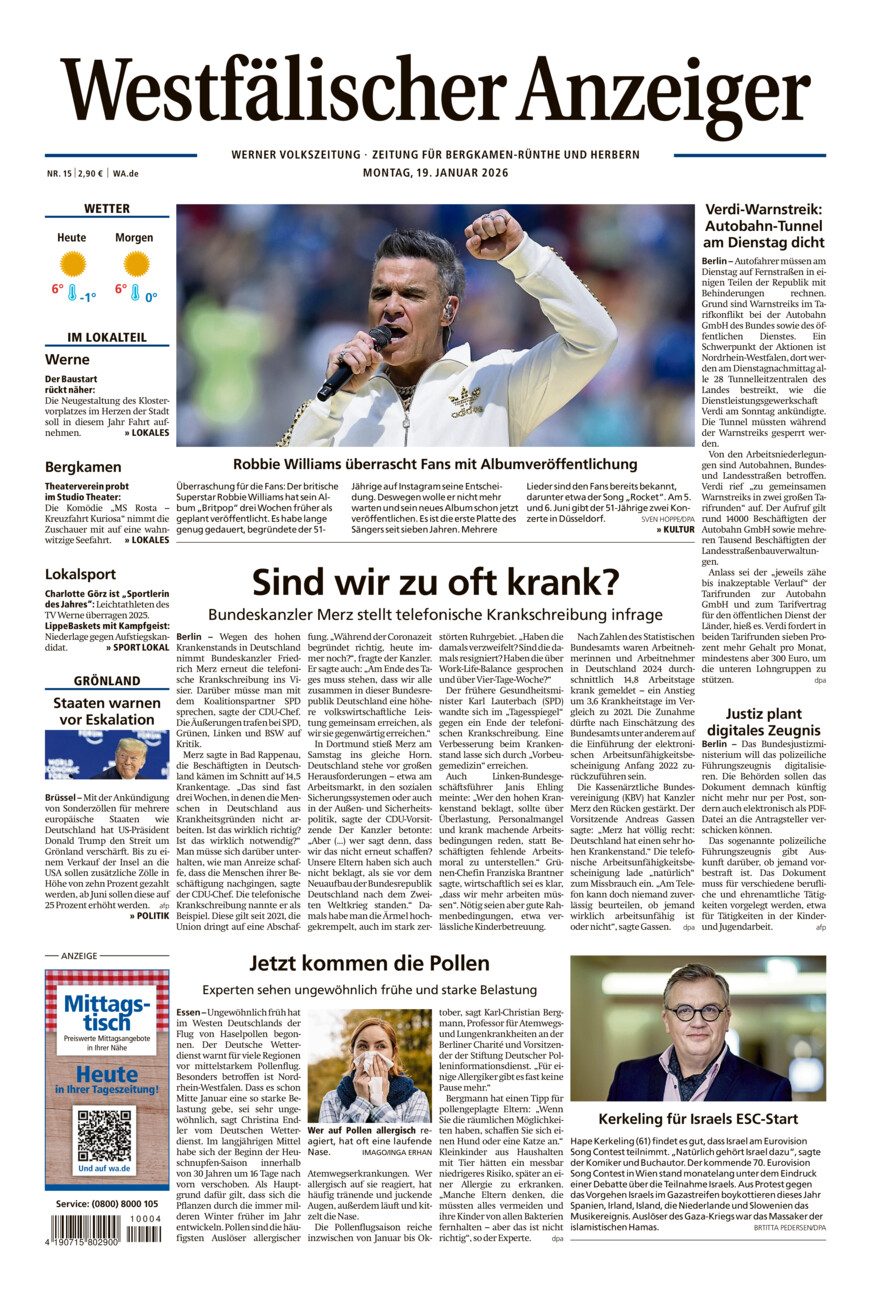 Westfälischer Anzeiger Werne vom Montag, 19.01.2026