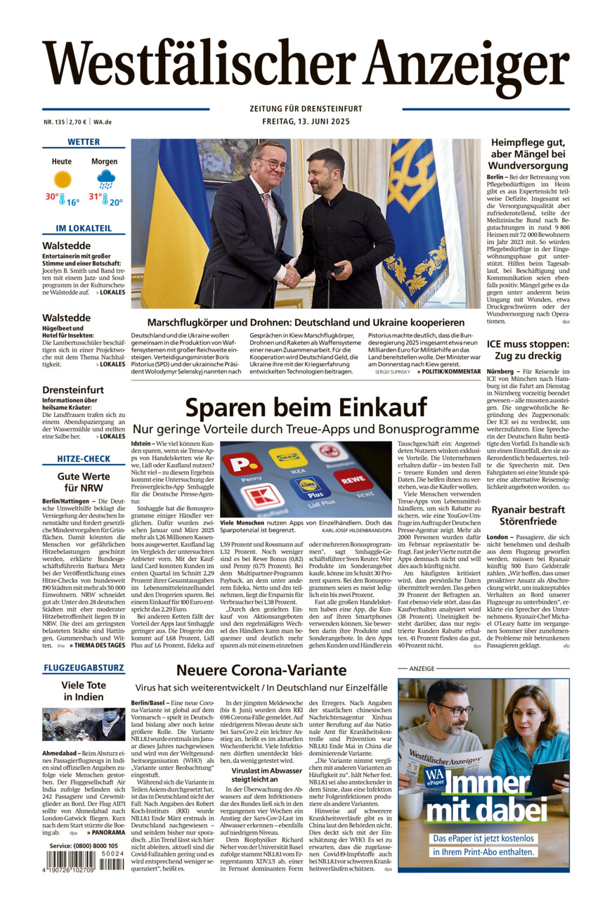 Westfälischer Anzeiger Drensteinfurt vom Freitag, 13.06.2025