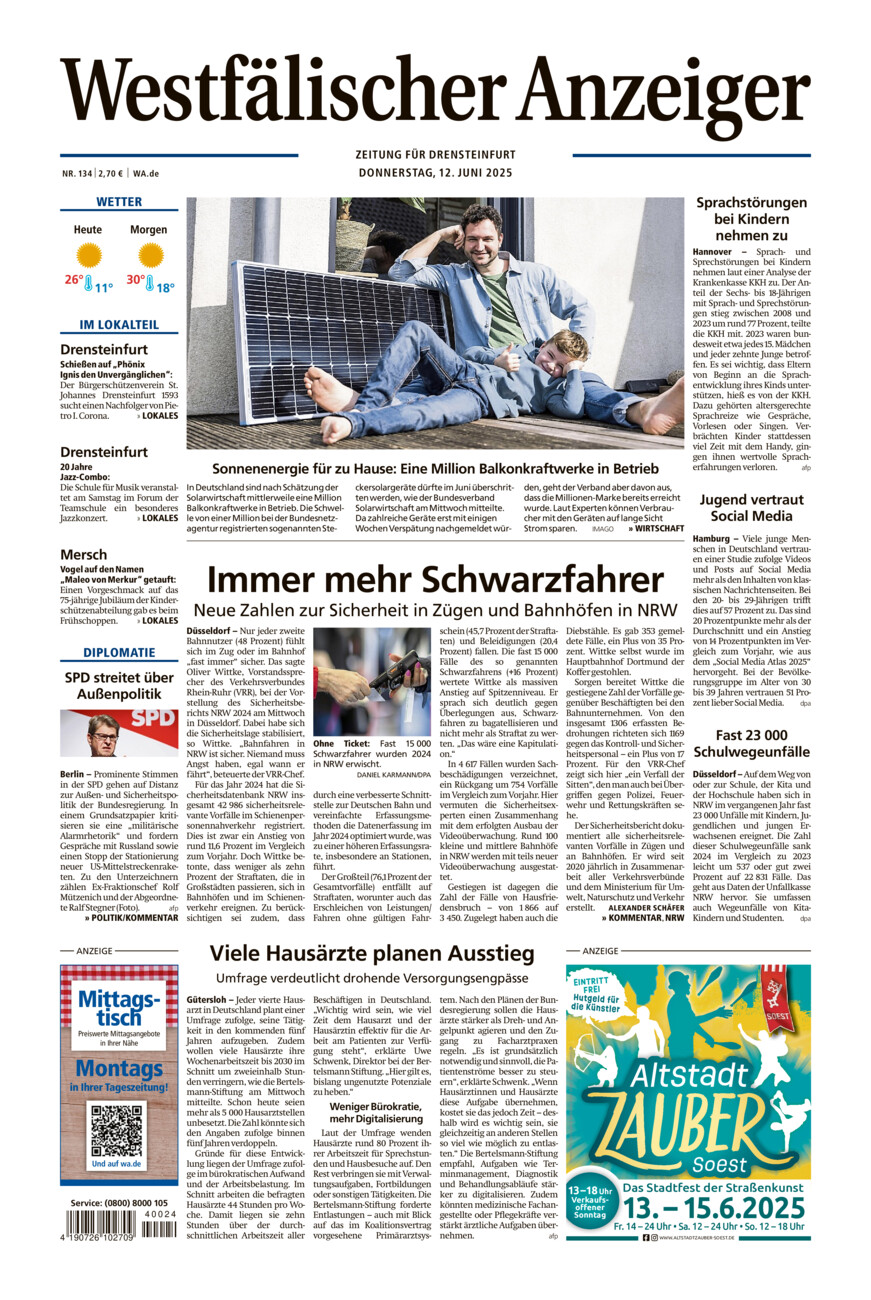 Westfälischer Anzeiger Drensteinfurt vom Donnerstag, 12.06.2025