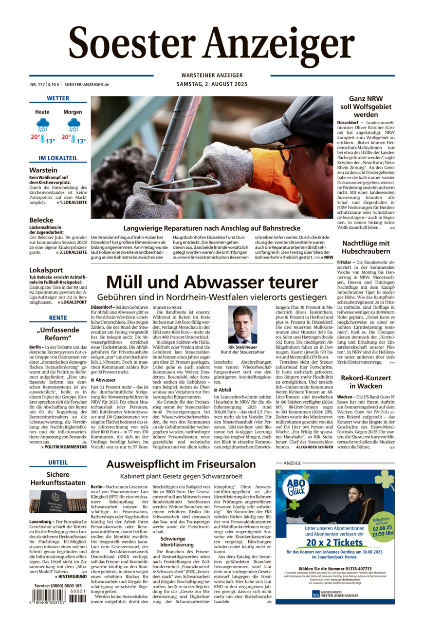 Soester Anzeiger Warstein vom Samstag, 02.08.2025