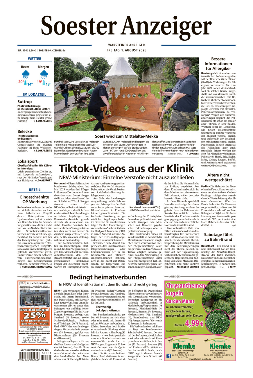 Soester Anzeiger Warstein vom Freitag, 01.08.2025