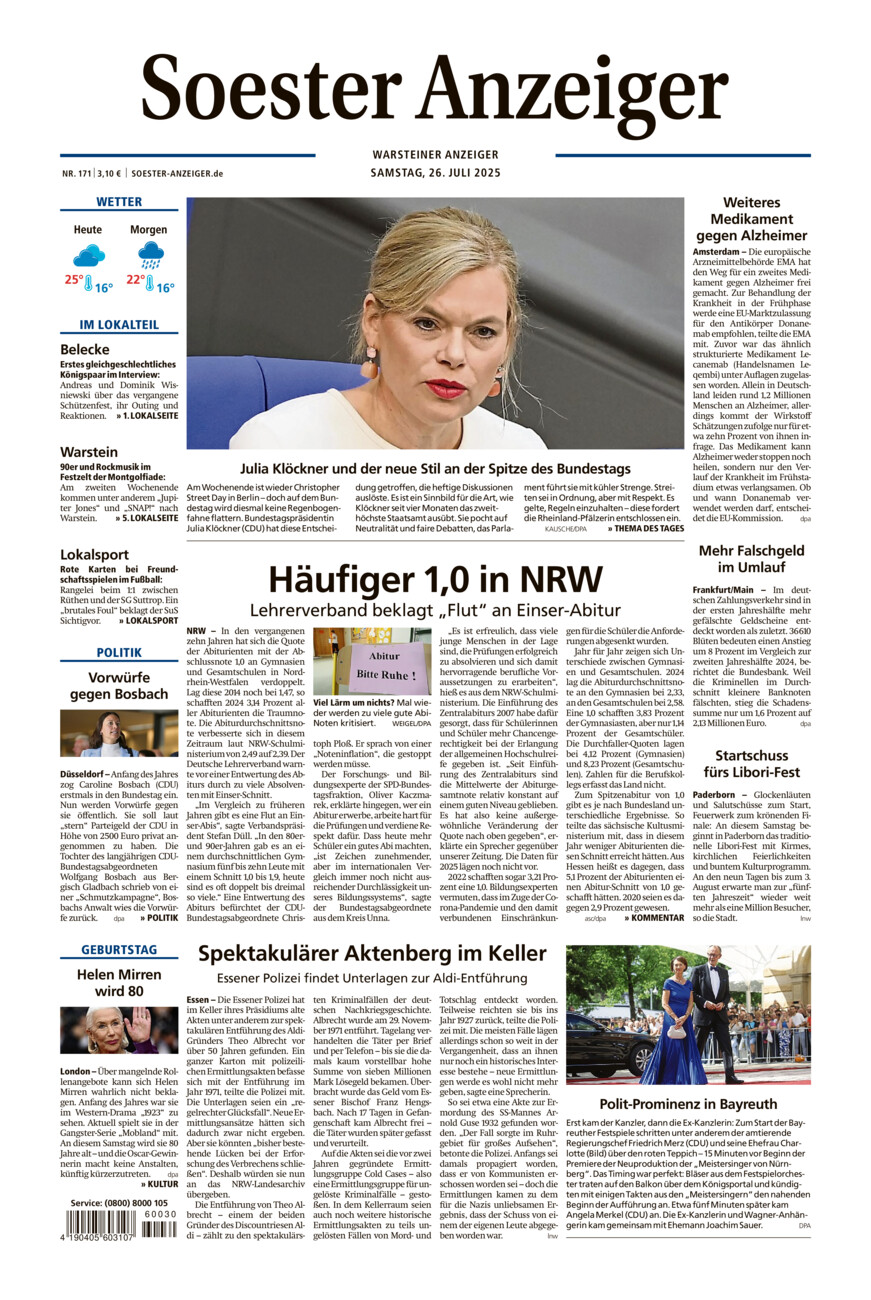 Soester Anzeiger Warstein vom Samstag, 26.07.2025