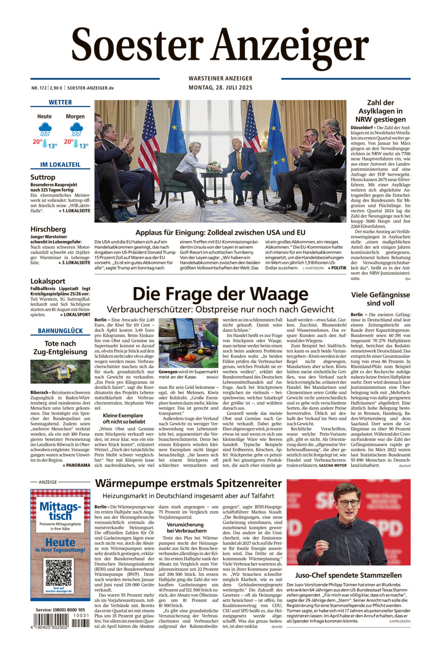 Soester Anzeiger Warstein vom Montag, 28.07.2025
