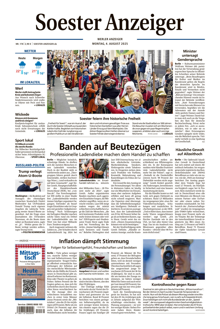 Soester Anzeiger Werl vom Montag, 04.08.2025