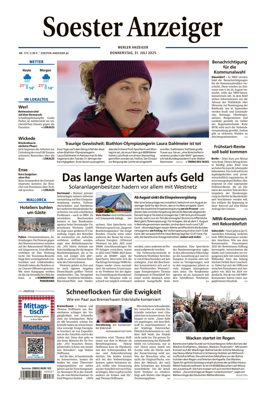 Soester Anzeiger Werl vom Donnerstag, 31.07.2025