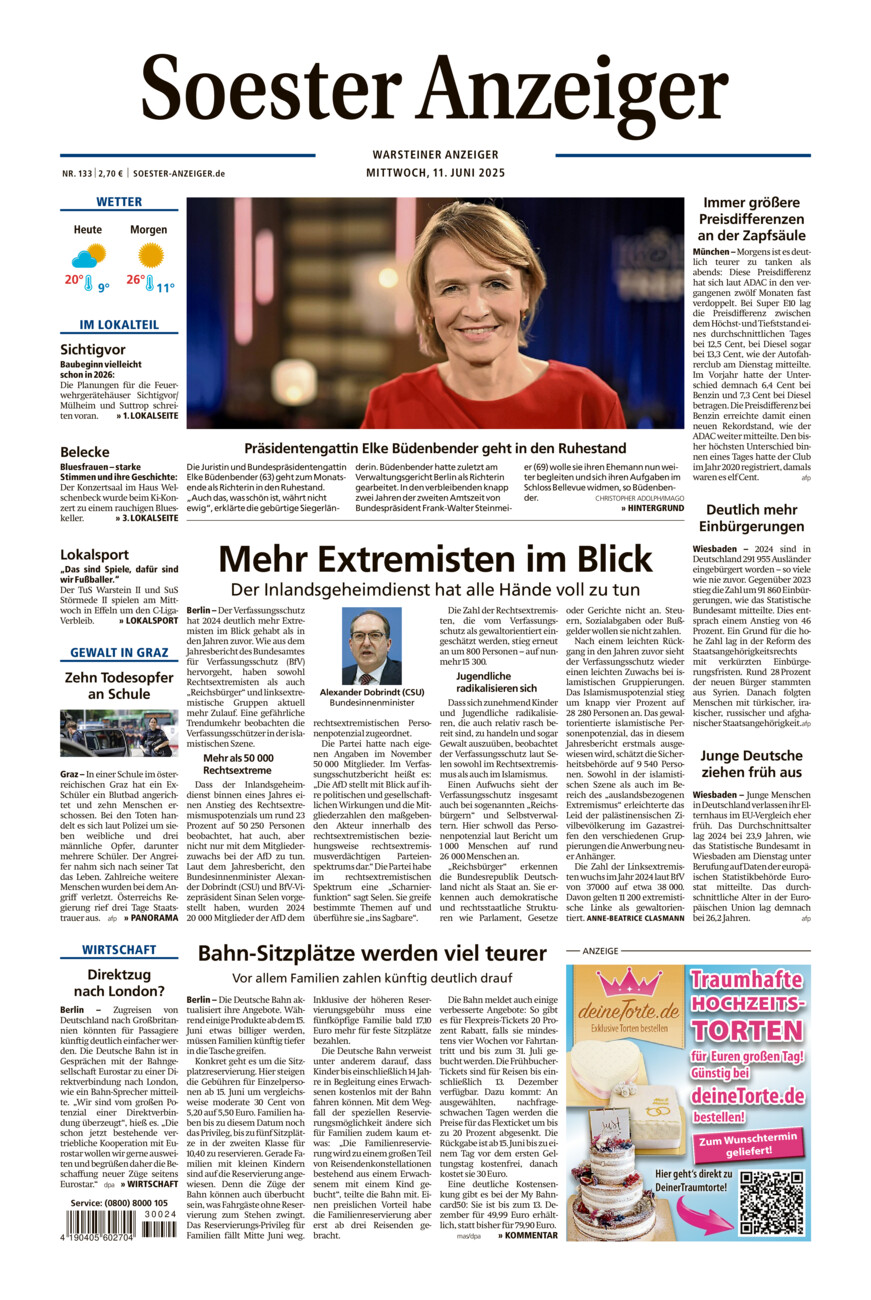 Soester Anzeiger Warstein vom Mittwoch, 11.06.2025