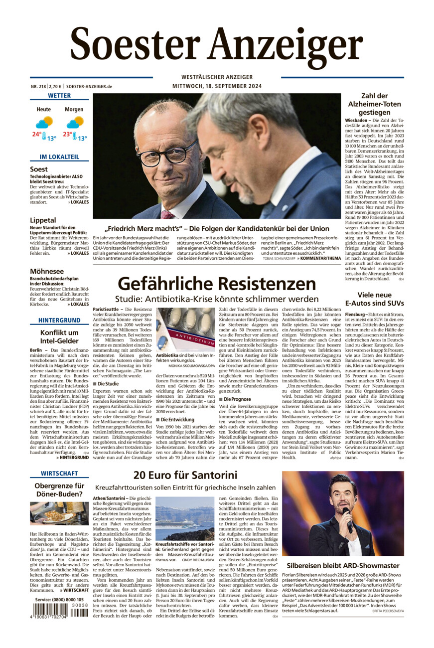 Soester Anzeiger vom Mittwoch, 18.09.2024