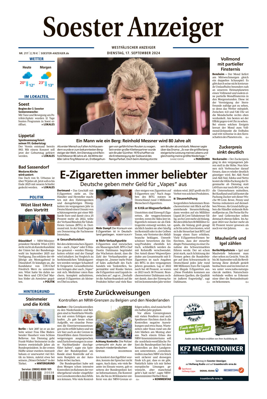 Soester Anzeiger vom Dienstag, 17.09.2024