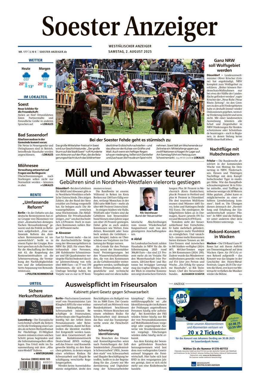 Soester Anzeiger vom Samstag, 02.08.2025