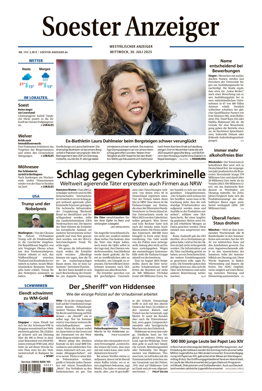 Soester Anzeiger vom Mittwoch, 30.07.2025