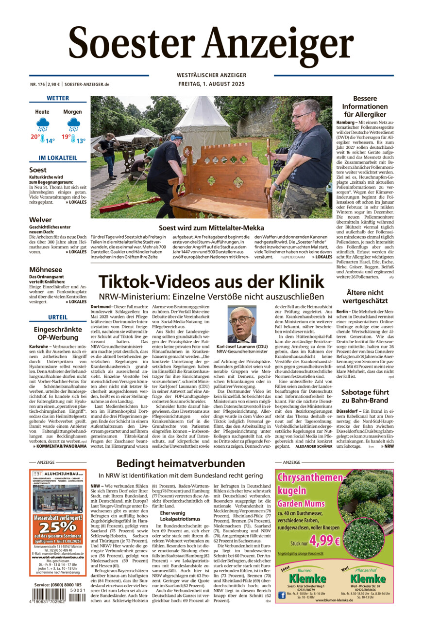 Soester Anzeiger vom Freitag, 01.08.2025