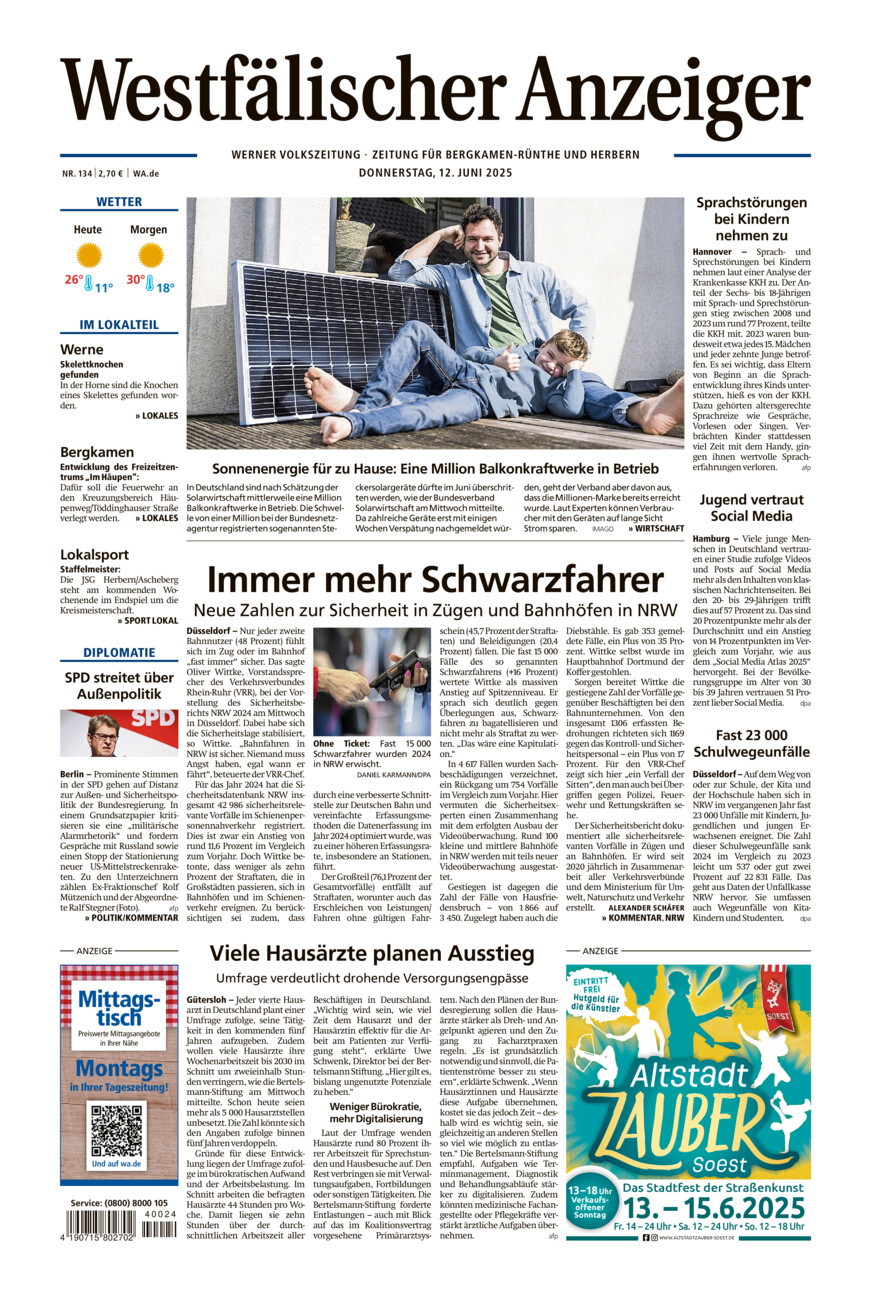 Westfälischer Anzeiger Werne vom Donnerstag, 12.06.2025