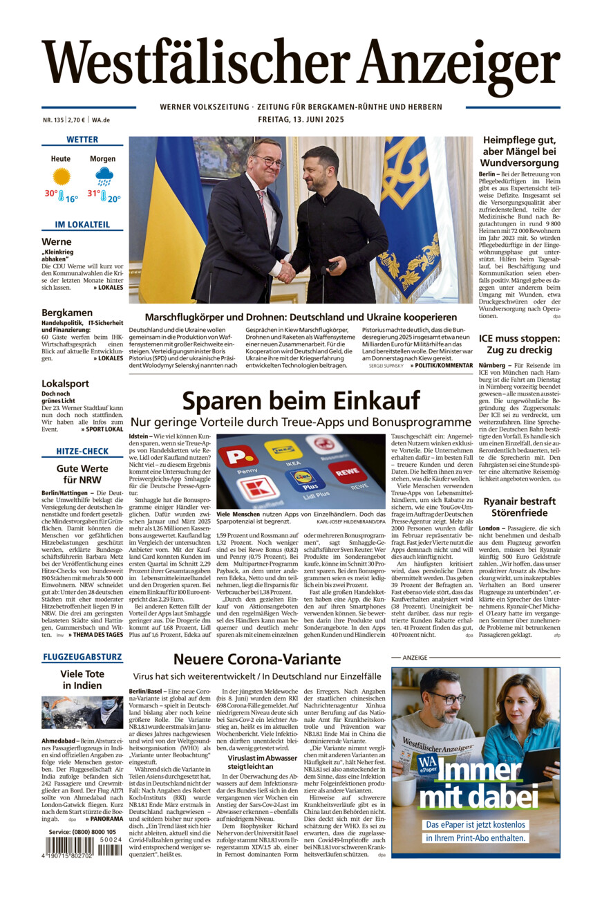 Westfälischer Anzeiger Werne vom Freitag, 13.06.2025