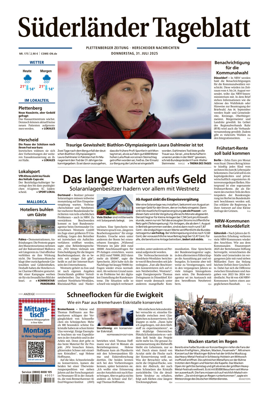 Süderländer Tageblatt vom Donnerstag, 31.07.2025