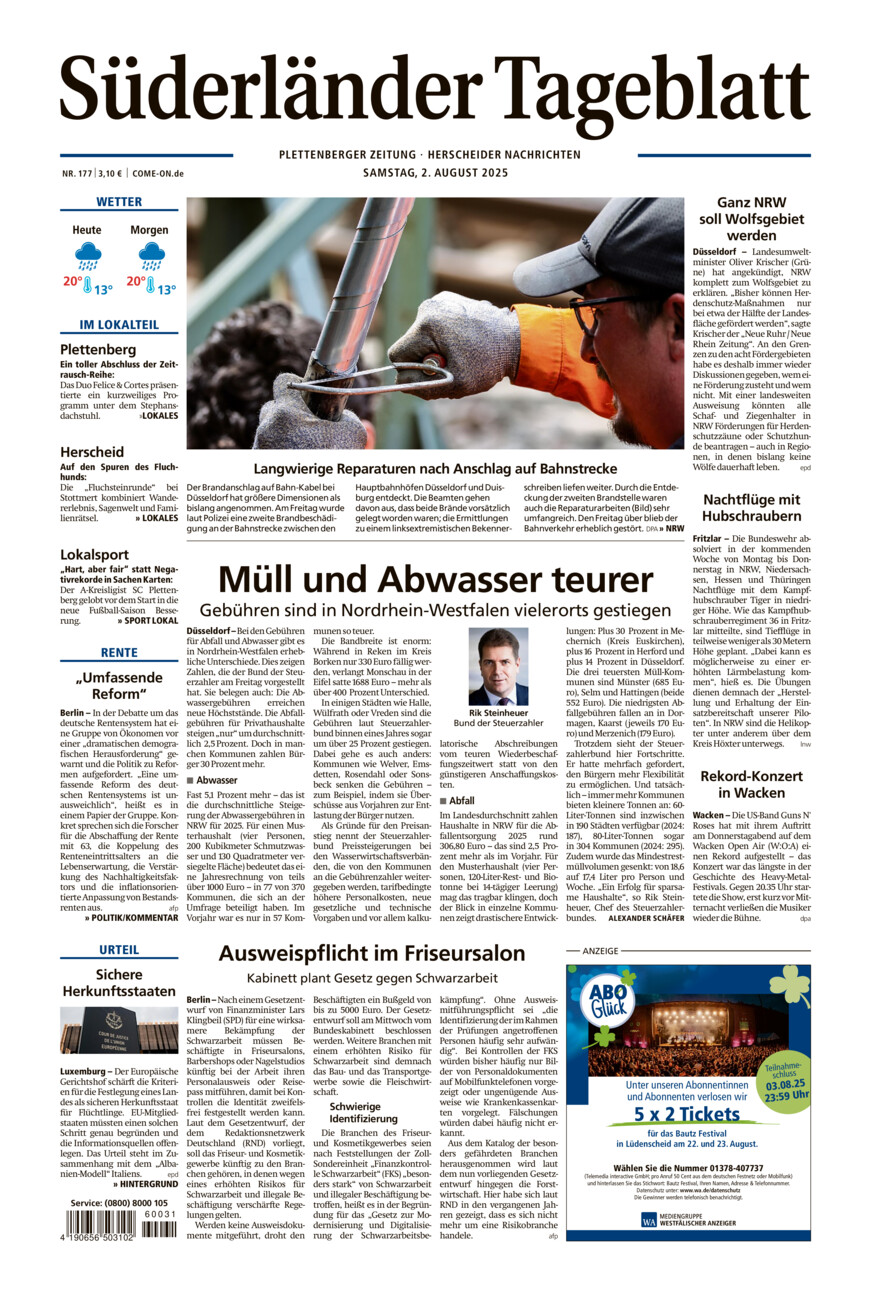 Süderländer Tageblatt vom Samstag, 02.08.2025