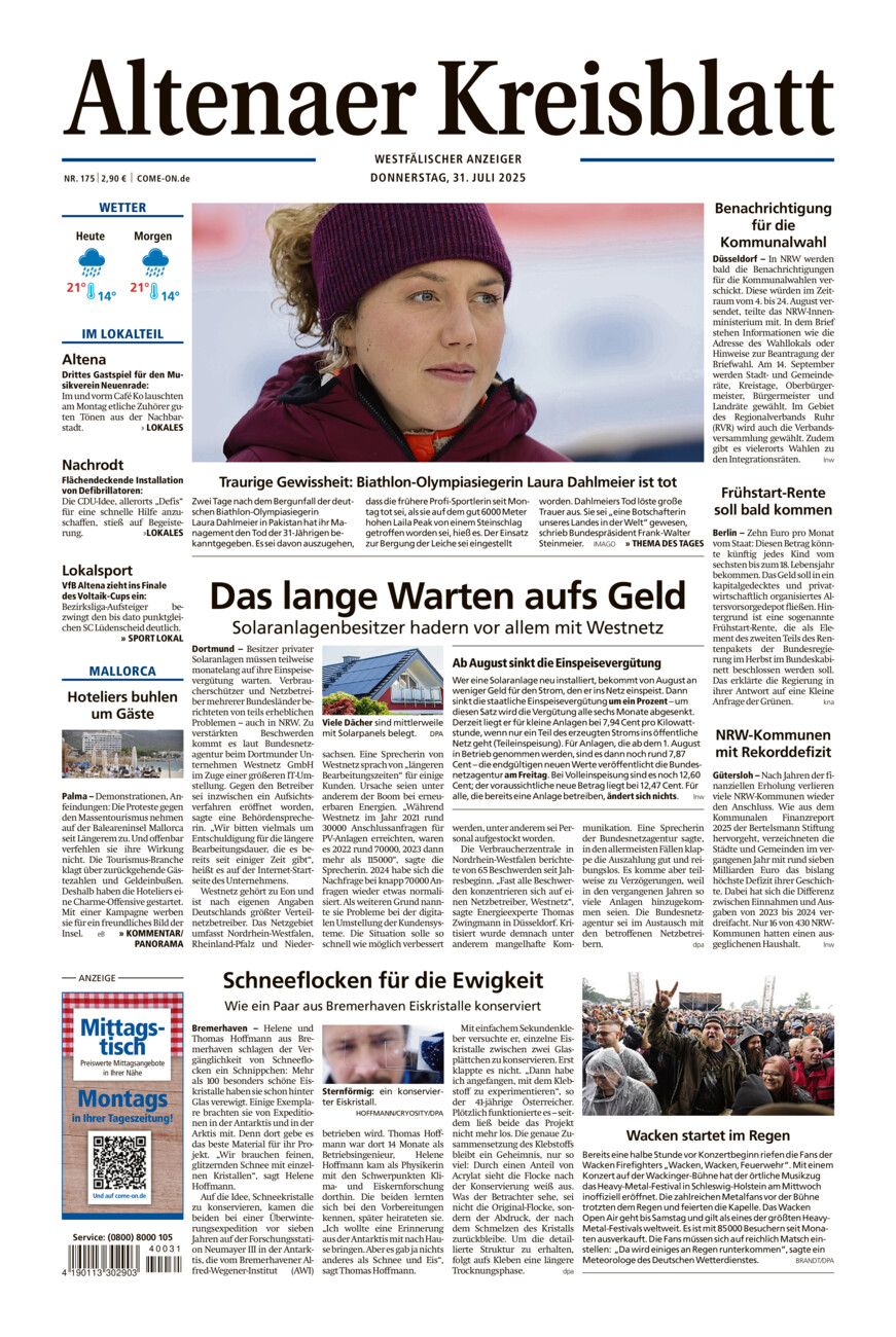 Altenaer Kreisblatt vom Donnerstag, 31.07.2025